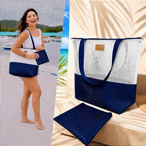 Tote Bag - Treliça Soft Luxo Azul Marinho com Tela Branca