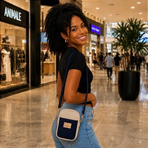 Mini Bag - Azul com Tela Off White