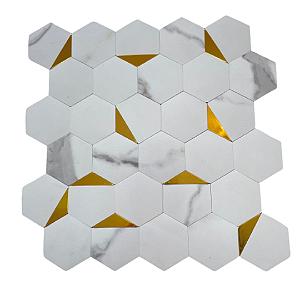 Pastilha Adesiva Hexagone Mármore Branco e Dourado -  UNIDADE