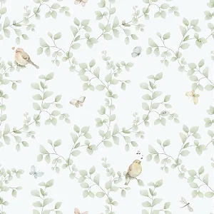 Papel de Parede Passaros Verde - Enz