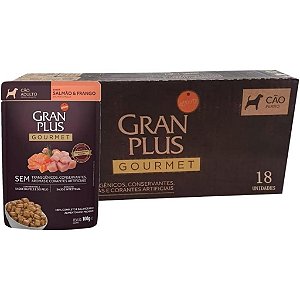 Gran Plus Caixa Fechada Com 18 Sachês Gourmet Cão Adulto 100g Cada Ovelha ou Salmão e Frango