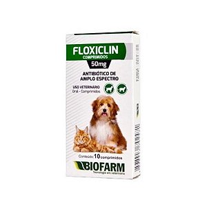 Floxiclin Antibiótico cães e gatos 50mg 10 Comp. - Biofarm
