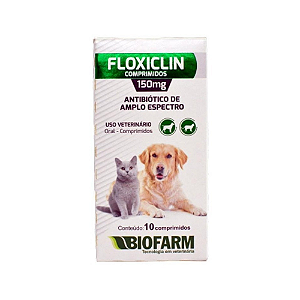 Floxiclin Antibiótico cães e gatos 150mg 10 Comp. - Biofarm