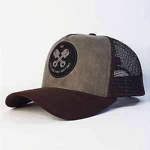 Boné Trucker Old Car - Cinza e marrom camurça