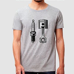 Camiseta Pistão e Vela - Cinza Mescla