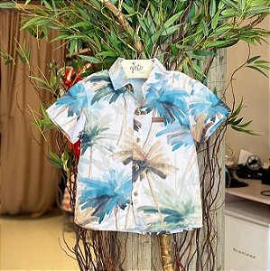 Camisa Manga Curta Oliver Infantil Masc  Coqueiros Off White/Verde