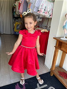 Vestido Manga Curta Petit Cherie Infantil Fem Cetim Laço Vermelho