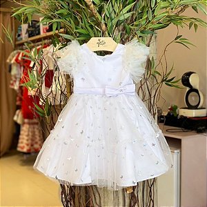 Vestido Manga Curta Petit Cherie Infantil Fem Tule Borboletas Branco