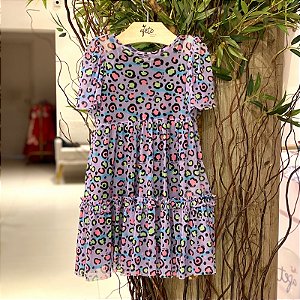 Vestido Manga Curta Petit Cherie Infantil Fem Animal Print Tela Roxo