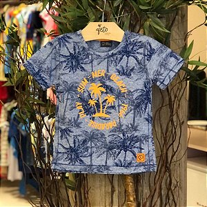 Camiseta Manga Curta Fakini Infantil Masc  Coqueiros Azul/Laranja