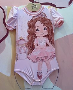 Body Manga Curta Yoyo Infantil Fem Menininha Gola Linho Rosa