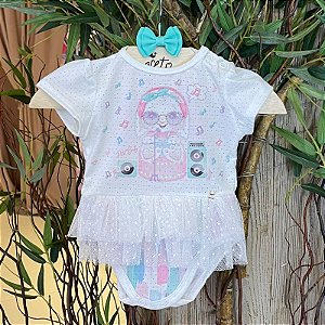 Body Manga Curta Petit Cherie Fem C/ Tule Branco