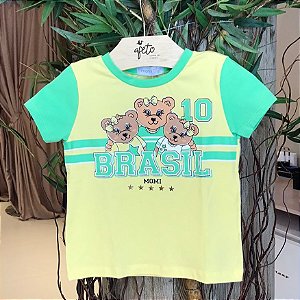 Blusa Manga Curta Momi Fem Copa Ursinhas Amarelo/Verde
