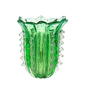 Vaso de Decoração em Murano - Verde Esmeralda com Prata- Square - M