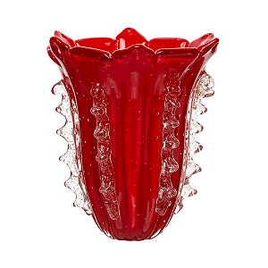 Vaso de Decoração em Murano - Vermelho Intenso com Prata- Square - M