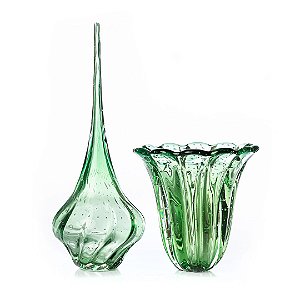 Kit Murano Vaso Elegance  e Gota Ball Verde Esmeralda