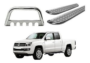 Kit Quebra Mato E Estribo Chapa Amarok Cd Cromado
