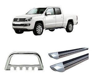 Kit Quebra Mato E Estribo Chapa Amarok Cd Cromado