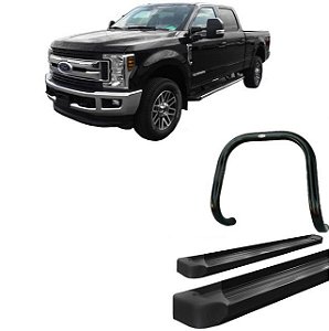 Kit Quebra Mato S/Barra Estribo Plataforma Alumínio Preto F250