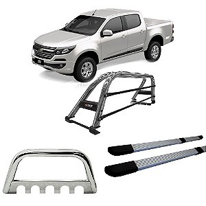 Kit Quebra Mato Santo Antônio Estribo Quadrado S10 12/2020 C/Dupla Cromado