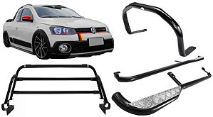 Kit Quebra Mato Estribo Santo Antônio Saveiro 10/2020 Preto