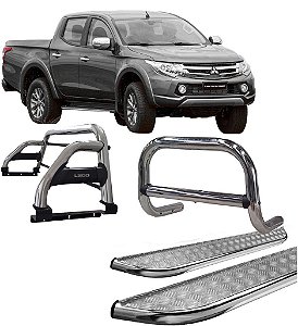 Kit Quebra Mato Estribo Santo Antônio H2 L200 a 020 Cromado