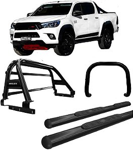 Kit Quebra Mato Estribo Santo Antônio Duplo Hilux 16/20 Preto