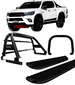 Kit Quebra Mato Estribo Santo Antônio Duplo Hilux 16/20 Preto