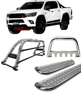 Kit Quebra Mato Estribo Santo Antônio Duplo Hilux 16/20 Cromado