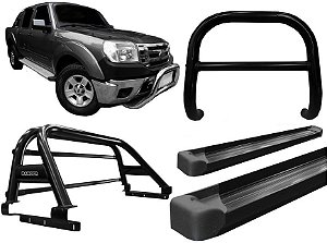 Kit Quebra Mato Estribo Plataforma Santo Antônio Ranger 97 a 12 Preto