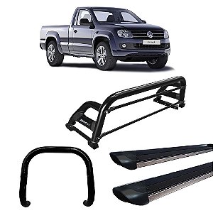 Kit Quebra Mato Estribo Preto Brilhante Santo Antônio H2/Amarok CS Preto