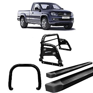 Kit Quebra Mato Estribo Plataforma Santo Antônio H3/Amarok CS Preto