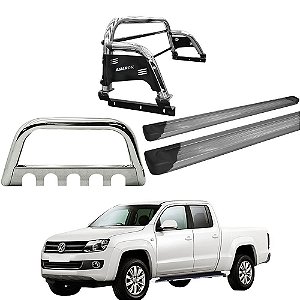 Kit Quebra Mato Estribo Plataforma Santo Antônio H3 Amarok CD Cromado
