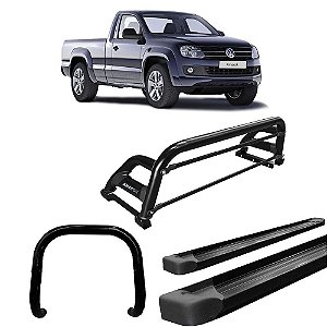 Kit Quebra Mato Estribo Plataforma Santo Antônio H2/Amarok CS Preto