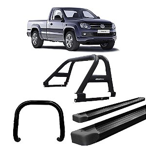 Kit Quebra Mato Estribo Plataforma Santo Antônio Duplo/Amarok CS Preto