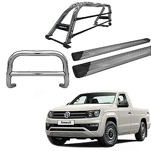 Kit Quebra Mato Estribo Plataforma Santo Antônio Duplo/Amarok CS Cromado