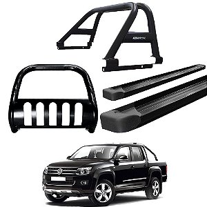 Kit Quebra Mato Estribo Plataforma Santo Antônio Amarok CD Preto