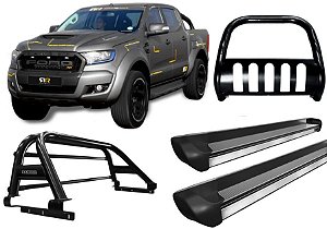 Kit Quebra Mato Estribo Personalizado Santo Antônio H3 Ranger 13/20 Preto