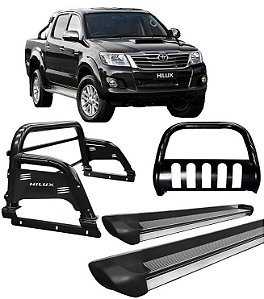 Kit Quebra Mato Estribo Personalizado Santo Antônio H3 Hilux Preto