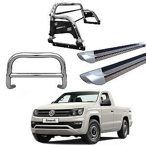 Kit Quebra Mato  Estribo Personalizado Santo Antônio H3 Amarok CS Cromado