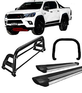 Kit Quebra Mato Estribo Personalizado Santo Antônio H2 Hilux 16/20 Preto