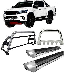 Kit Quebra Mato Estribo Personalizado Santo Antônio H2 Hilux 16/20 Cromado