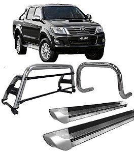 Kit Quebra Mato Estribo Personalizado Santo Antônio H2 Hilux 05/15 Cromado