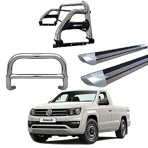 Kit Quebra Mato Estribo Personalizado Santo Antônio H2 Amarok  CS Cromado