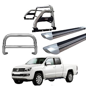Kit Quebra Mato Estribo Personalizado Santo Antônio Amarok CD Cromado