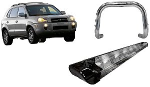 Kit Quebra Mato Estribo Personalizado Cromado e Preto Tucson até 2016