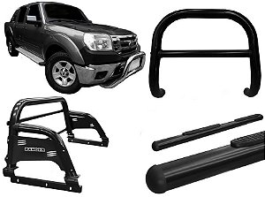 Kit Quebra Mato Estribo Oval Santo Antônio H3 Ranger 97/12 Preto