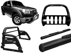 Kit Quebra Mato Estribo Oval Santo Antônio H3 Ranger 97/12 Preto