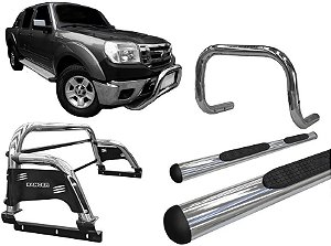 Kit Quebra Mato Estribo Oval Santo Antônio H3 Ranger 97/12 Cromado