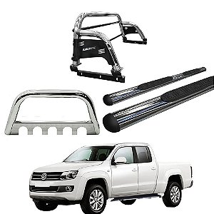 Kit Quebra Mato Estribo Oval Santo Antônio H3 Amarok CD Cromado